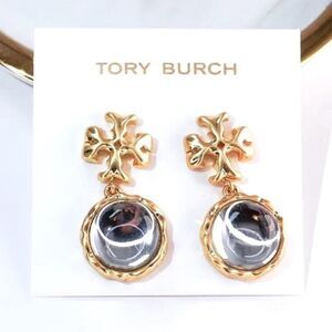 Tory Burch Roxanne Gold Logo, Clear Resin Dangle Stud Earring’s